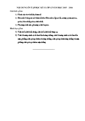 Nội dung ôn tập học kỳ I lớp 12 năm học 2015  2016